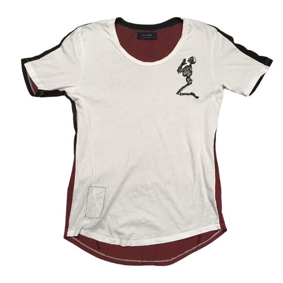 Religion T-Shirt Short Sleeve Praying Skeleton‎ Tee Men's Small White Burgundy - Picture 1 of 9